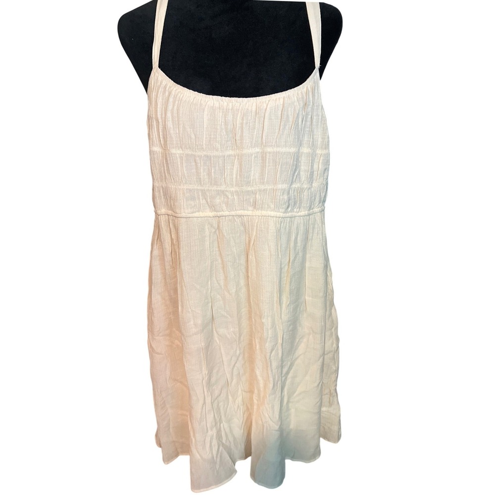 Becool Womens Cream Smocked Empire Waist Mini Dress Ivory Textured Size L 82774